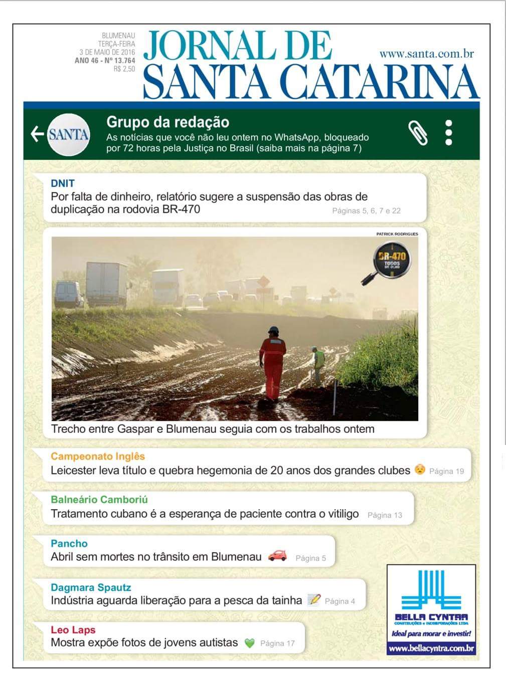Capa Jornal de Santa Catarina _ Santa _ WhatsApp 